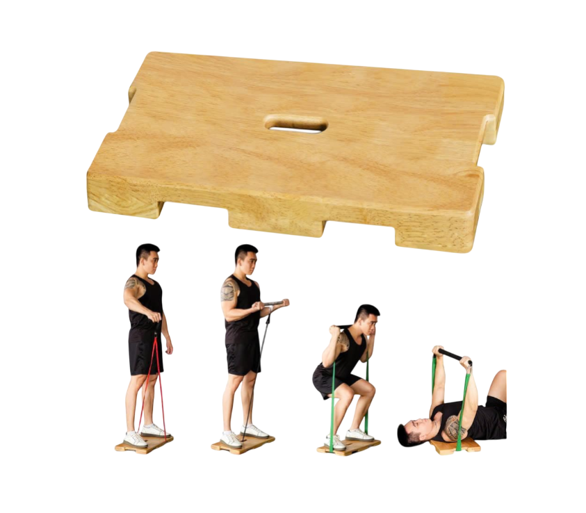 Wood Fitness Board, Exercise Platform or Wooden exercise board for resistance band exercises, Resistance Band Workout, Stretching, Strength, Flexibility and Balance for Total Body Home Gym