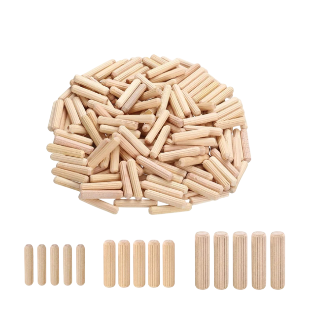 100/50 Pack multisize Wood Dowel Pins Straight Grooved Pins for Furniture Door and Dowel jig