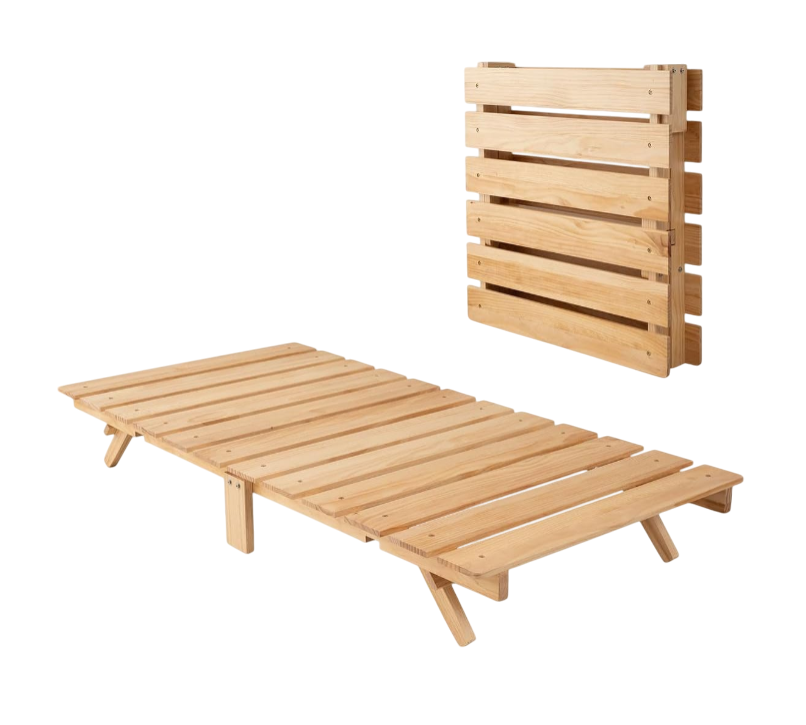 Foldable Wood Slatted Floor Bed Frame OSMOS Twin Solid Pine (Earth-Natural), Easy Assembly Space Saving Storable Floor Life Tatami