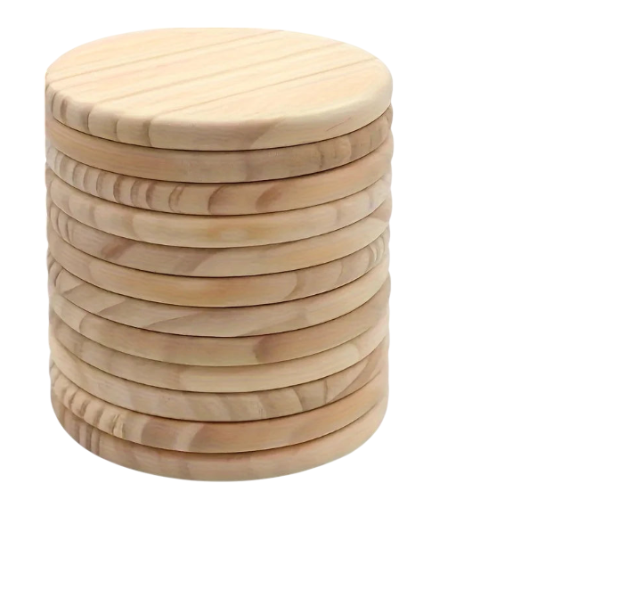 5pc Unfinished Round Wood Coasters, SIJDIEE 4 Inch Blank Wooden Coaster Crafts with Non-Slip Silicon Dots for DIY Stained Painting Wood Engraving Home Decoration