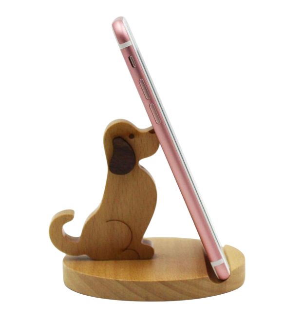 Cute Dog Cellphone Holder Stand Wooden Smartphone Desk Holder for All Mobile Phones Animal Phone Stand Desk Ornament