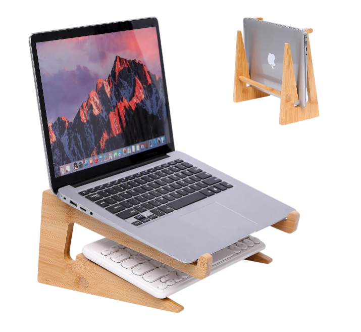 Wooden Laptop Stand,Wooden Vertical Laptop Stand for Desk,Bamboo Laptop Stand Compatible with MacBook Air Pro/Dell XPS/Surface pro/HP/Pixelbook/Lenovo,More Laptops13-18.6inch