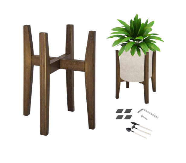 Adjustable Plant Stand, Bamboo Mid Century Modern Indoor Plants Stands, Corner Flower Holder for Living Room, Fits 8 to 12 Inches Pots, (Pot & Plant Not Included)(Walnut, 1 Pack)