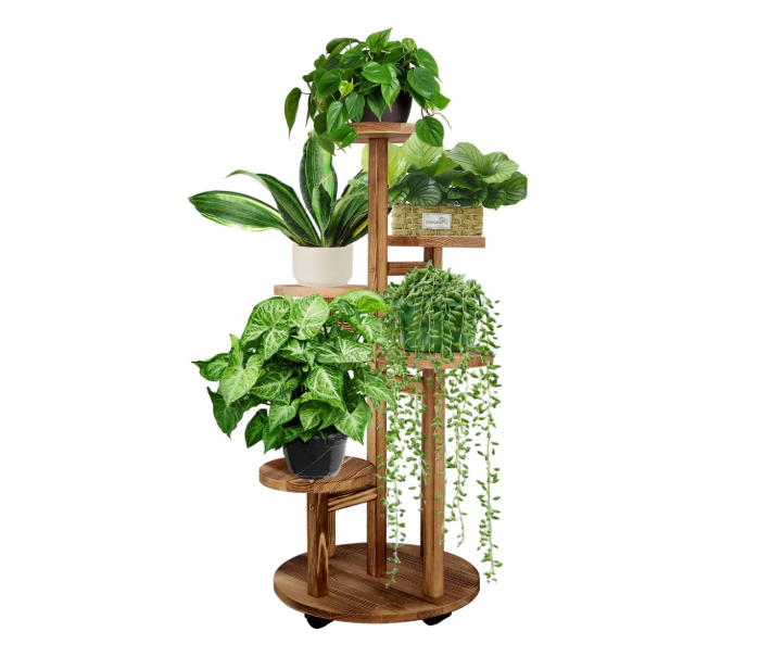 5 Tiered Tall Plant Stand for Indoor, Wood Plant Shelf Corner Display Rack, Multi-tier Planter Pot Holder Flower Stand for Living Room Balcony Garden Patio (Walnut)