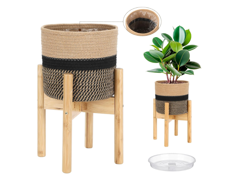 basket planter indoor Plant Basket with Stand Indoor Planter Pot Holder Sturdy Jute Rope Mod – NexaWood