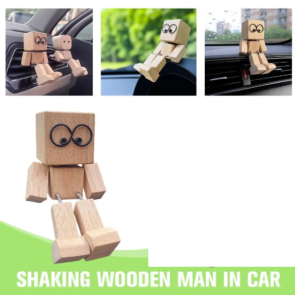 1PC Shaking Wooden Man Figurine, Handmade Shaking Feet Wooden Doll, Car Ornaments,Funny Wood Desktop Decor, Creative Gifts Commutes with Multiple Magnetic Decorations, Car Dashboard Decorations