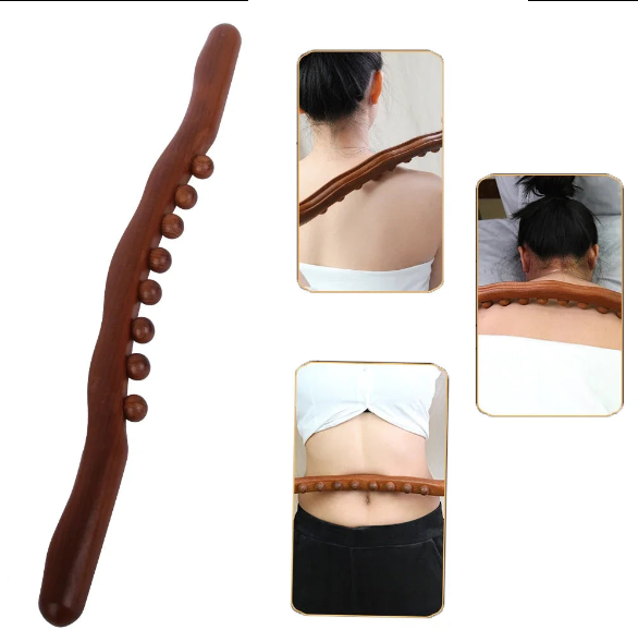 1pc Guasha Wood Massage Stick Tools Wooden Therapy Scraping Lymphatic Drainage Massager, Double Row 20 Beads Point Treatment Gua Sha Tools, Stomach Cellulite Massager, Myofascial Release Tool