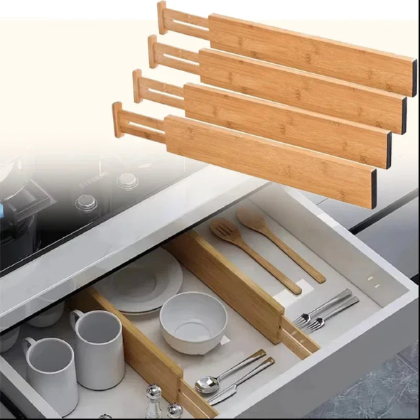 Kitchen Drawer Dividers, Adjustable Bamboo Drawer Organizer (17-22"), Expandable Utensil Organizer for Kitchen Storage, Closet, Dresser (4 Pack)