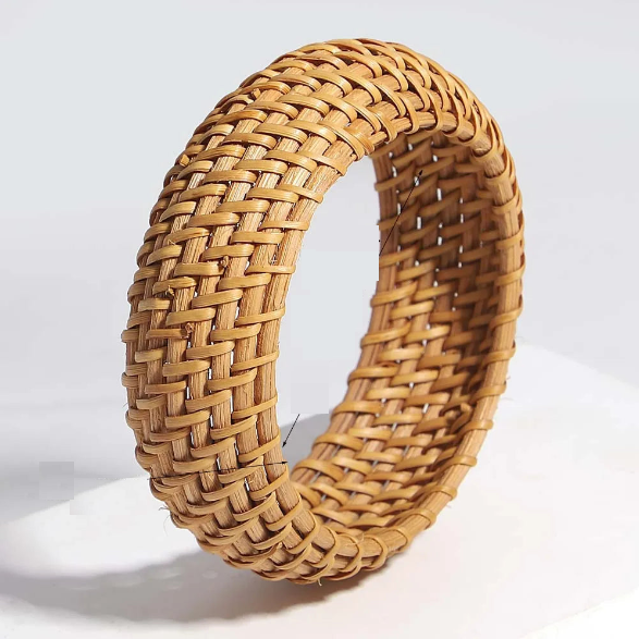 Handwoven Wooden Braided Rattan Knit Cuff Bracelet Natural Bamboo Square Round Geometric Chunky Wrap Bangle for Women Ethnic Tribal Wrist Jewelry