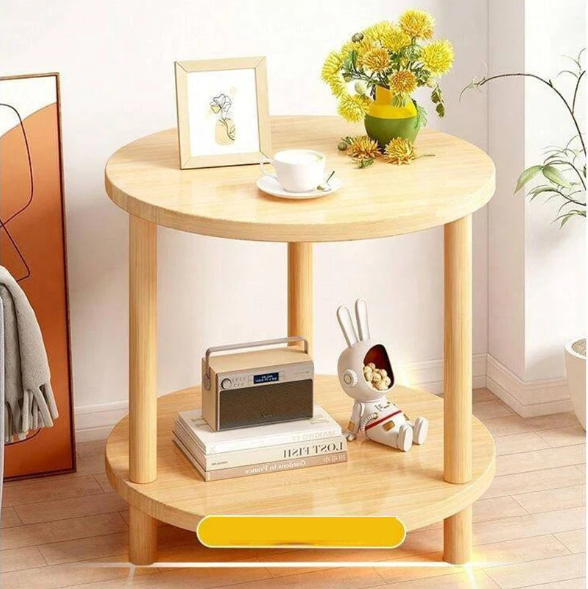 Wooden Modern Round Square Bedside Table Double-Layer Nightstand Home Office Bedroom Living Room Sofa Side Table Coffee Table