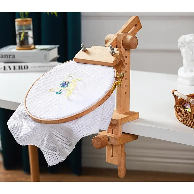 Adjustable Embroidery Table Stand with Swivel Holder, Cross Stitch Hoop Stand, Embroidery Hoop Holder. Hand Polished Natural Wood