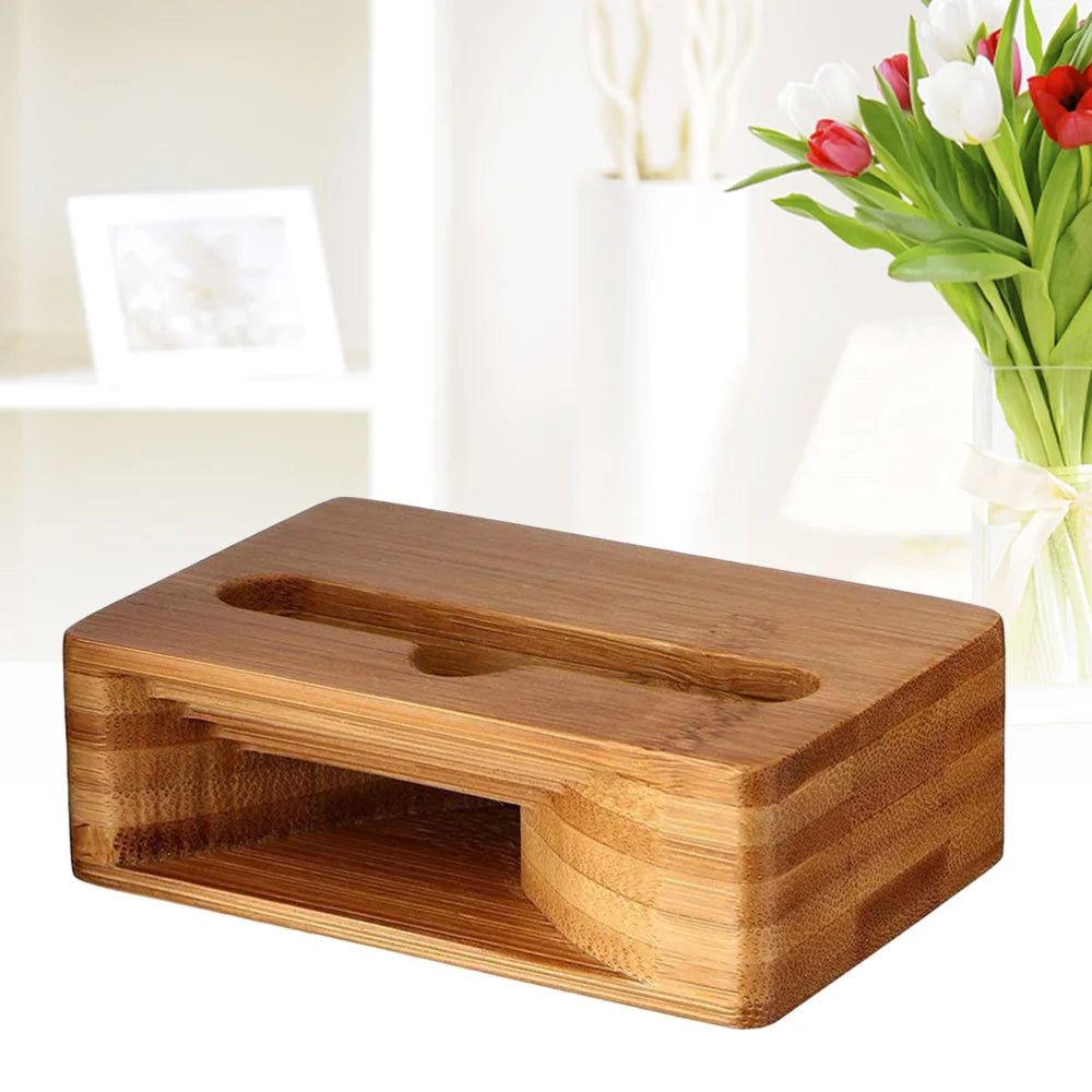 Wooden Sound Amplifier Stand Holder for iPhone, Natural Loudspeaker Mini Megaphone Cell Phone Stand (Square)