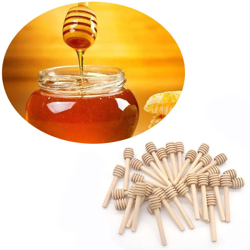 Honey Mixing Stirrer, 6.3 Inches Wooden Honey Dipper, Smooth Honey Comb Stick, Honey Spoon Collecting Dispensing Drizzling Jam (Round Handle)