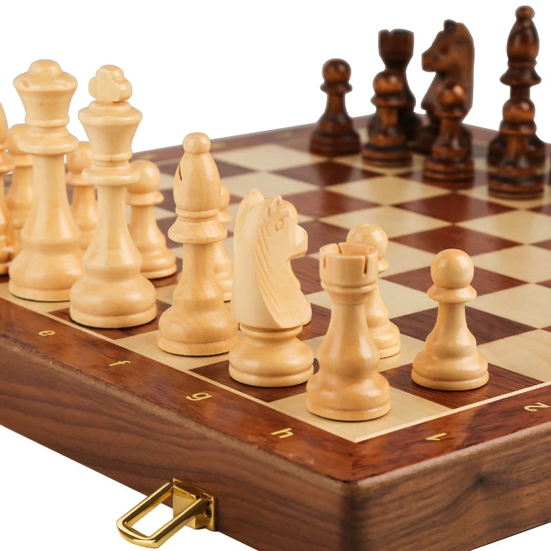 Magnetic Wooden Chess Set for Adults Kids 15'' Chess Board with Handmade Pieces, Folding Portable Travel Unique Chess Sets Game for Tournament Professional Beginner