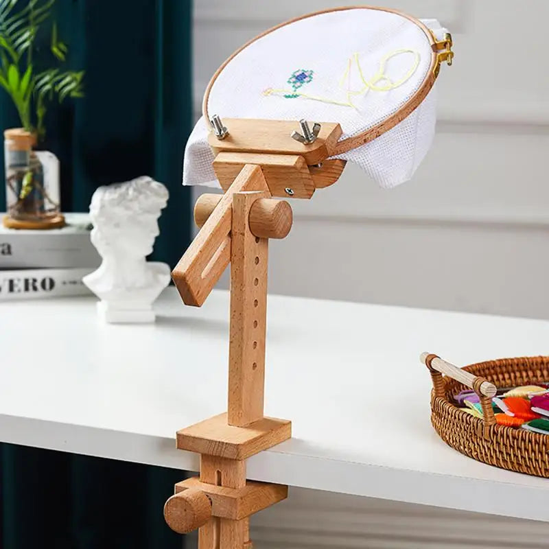 Adjustable Embroidery Table Stand with Swivel Holder, Cross Stitch Hoop Stand, Embroidery Hoop Holder. Hand Polished Natural Wood