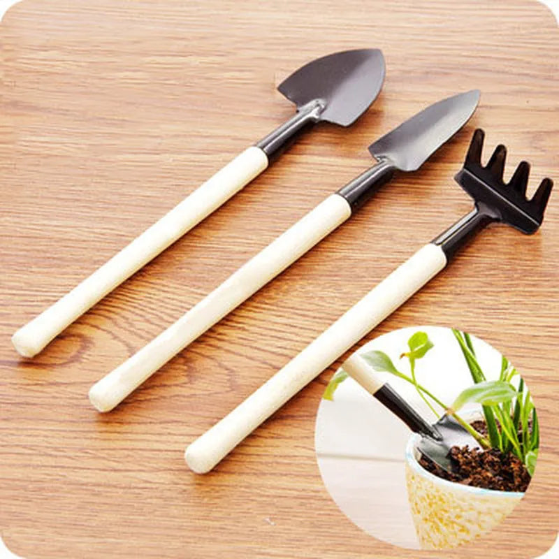 3 Pcs Small Garden Tools for Gardening – Planting Tools Set with Small Garden Shovel Hand, Ergonomic Hand Rake, Rustproof & Solid Wood Handle – Shovels for Digging & Indoor Plant Care