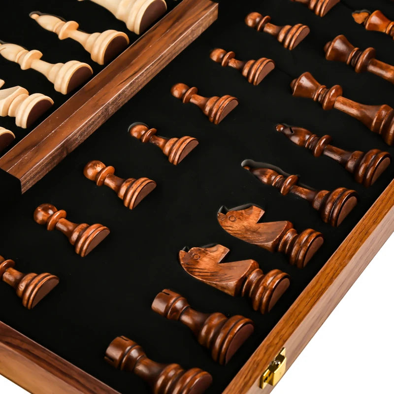 Magnetic Wooden Chess Set for Adults Kids 15'' Chess Board with Handmade Pieces, Folding Portable Travel Unique Chess Sets Game for Tournament Professional Beginner