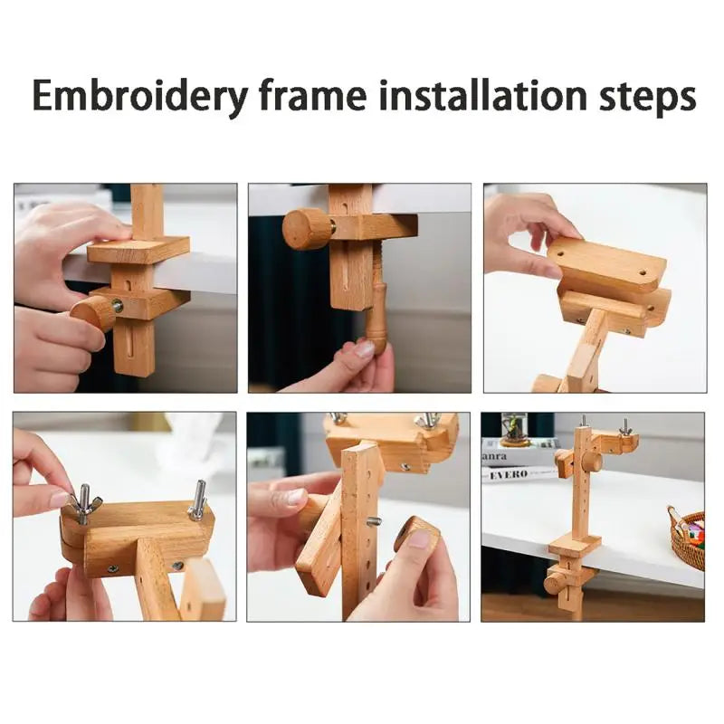 Adjustable Embroidery Table Stand with Swivel Holder, Cross Stitch Hoop Stand, Embroidery Hoop Holder. Hand Polished Natural Wood
