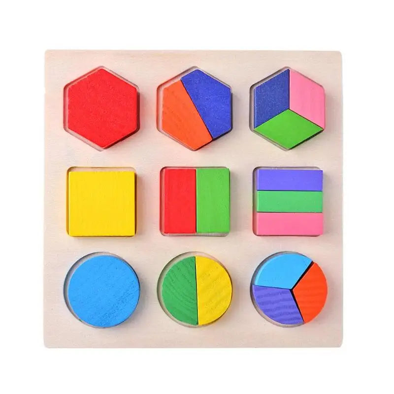 Wooden Geometric Shapes Stacking Rings and Fractions Boards- Shape Sorter Sorting Toy Stacking Game – Montessori Materials Educational Learning Toys for 3 4 5 6 Years