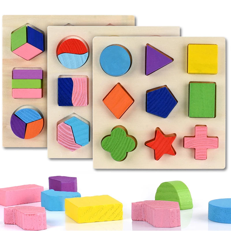 Wooden Geometric Shapes Stacking Rings and Fractions Boards- Shape Sorter Sorting Toy Stacking Game – Montessori Materials Educational Learning Toys for 3 4 5 6 Years