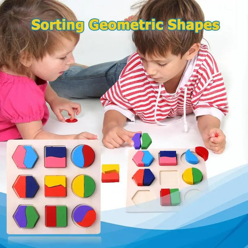 Wooden Geometric Shapes Stacking Rings and Fractions Boards- Shape Sorter Sorting Toy Stacking Game – Montessori Materials Educational Learning Toys for 3 4 5 6 Years