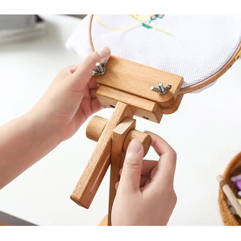 Adjustable Embroidery Table Stand with Swivel Holder, Cross Stitch Hoop Stand, Embroidery Hoop Holder. Hand Polished Natural Wood