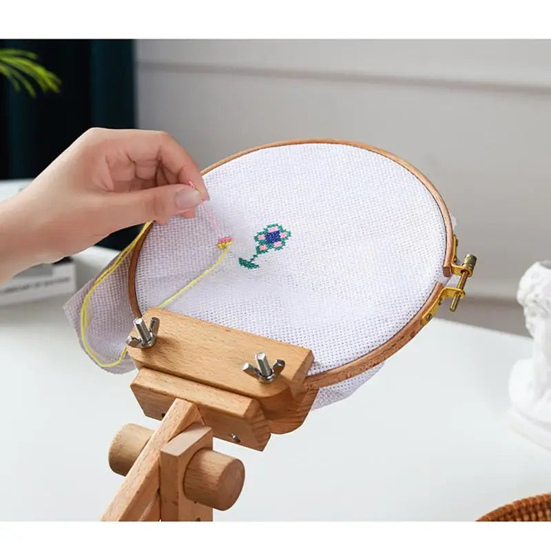 Adjustable Embroidery Table Stand with Swivel Holder, Cross Stitch Hoop Stand, Embroidery Hoop Holder. Hand Polished Natural Wood