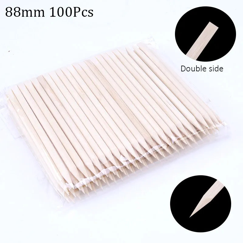 Orange Wood Nail Sticks Double Sided Multi Functional Cuticle Pusher Manicure Pedicure Tool for Manicure Pedicure