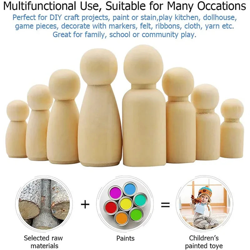 10pcs Wooden Peg Dolls, Unfinished Wooden Male People Shape Nature Plain Wood Body Dolls for Art Craft Projects DIY, Men Pattern