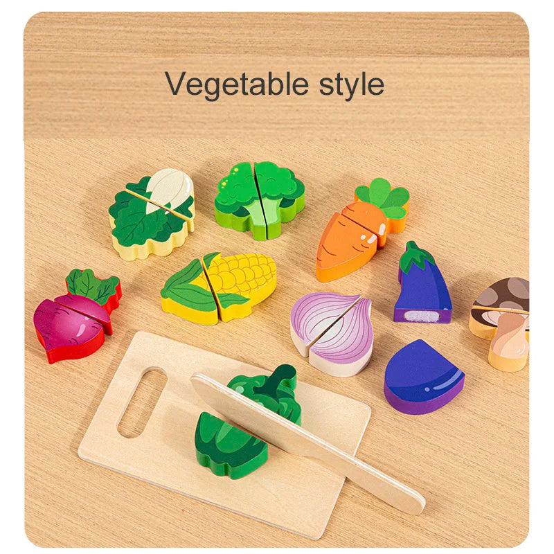 Wooden Play Food for Kids Kitchen Cutting Fruits Toys for Toddlers Pretend Vegetables Gift for Boys Girls Educational Toys