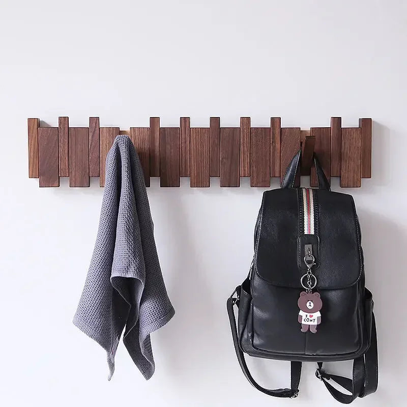 Natural Wood Wall Mounted Piano Coat Rack| Coat Rack Wall Mount| Flip Down Wall Hook Rack 5 Hooks| Entryway Wall Art Hook,Made of Acacia Wood (Wood Wax Oil Dyed Walnut Color).Wall Art