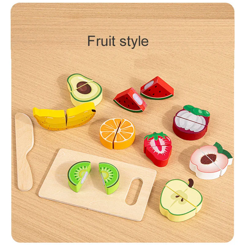 Wooden Play Food for Kids Kitchen Cutting Fruits Toys for Toddlers Pretend Vegetables Gift for Boys Girls Educational Toys