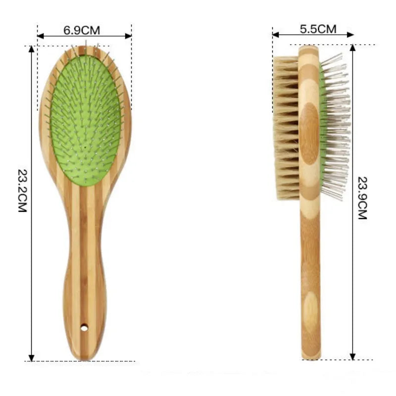 Dog Brush, Double Sided Pet Slicker Brush with Bamboo Handle for Dogs and Cats Long Hair Pets Grooming Comb for Removing Shedding, Tangles and Dead Undercoat