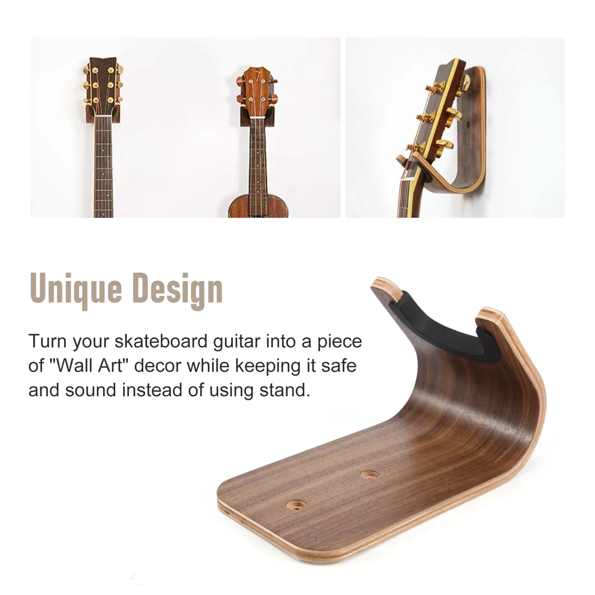 Skateboard Wall Mount Guitar Hanger Holder Rack Display, Bracket Hook Storage All Kinds of Skateboards and longboards Acoustic Electric Guitar with Pick Slot