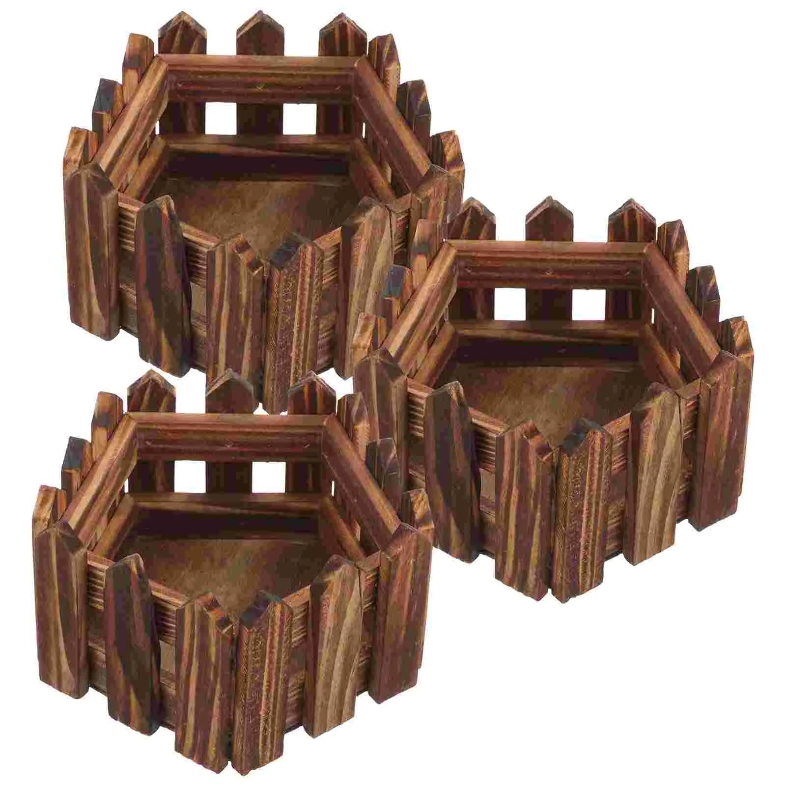 3 Pcs Pots for Plants Wooden Bucket Flowerpot Window Planter Indoor Succulents Carbonized Mini Windowsill