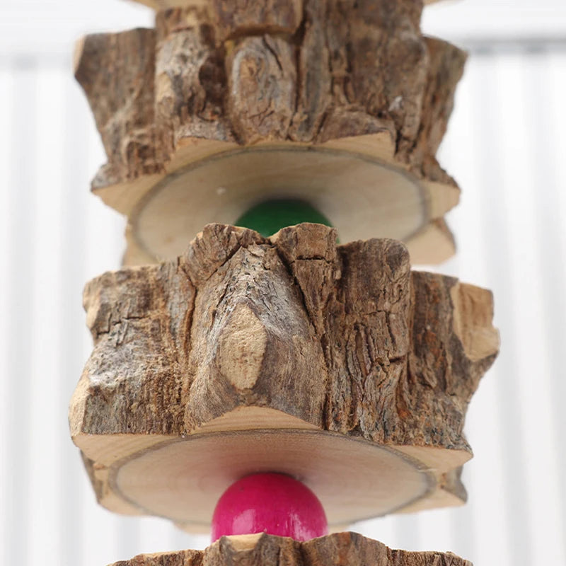 Parakeet Wooden Chew Toy, Hanging Wood Cookies for Pecking and Chewing, Great for Parrots, Macaws, African Grays & Conures