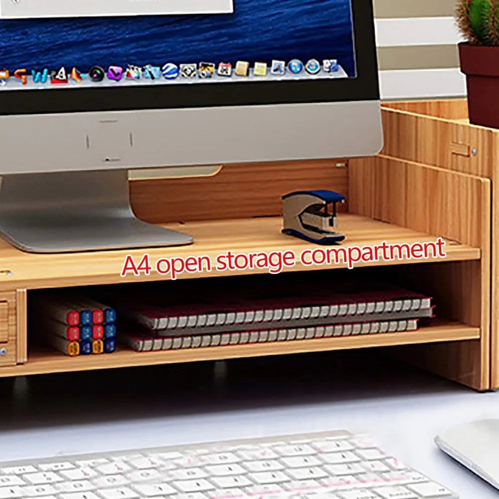 Tabletop Monitor Stand w/3 Drawers Two top Platforms Desk Organizer with Storage Desktop Computer Stand for PC Laptop