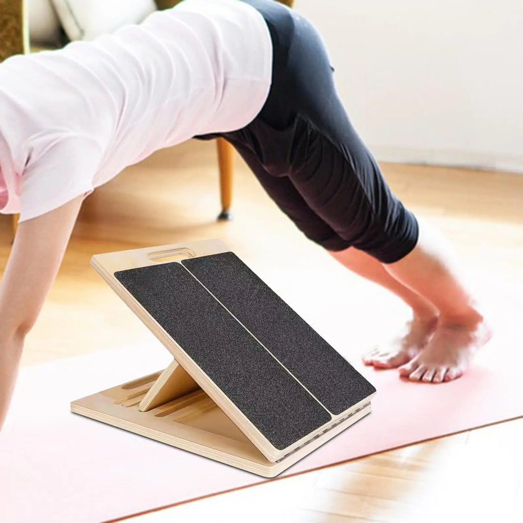 Slant Board for Calf Stretching, Adjustable Portable Wooden Incline Board for Calf Stretcher with Training Poster, 300 Lbs Weight Capacity Physical Therapy Equipment for Leg, Knees, Heel, Ankle