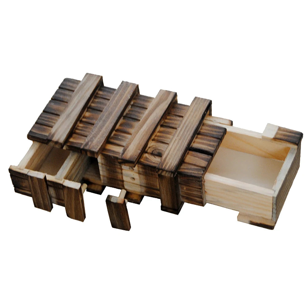 Handmade Classic 3D Brain Teaser Wooden Puzzle Magic Gift Box Game Box with Extra Secure Secret Drawer IQ Toys