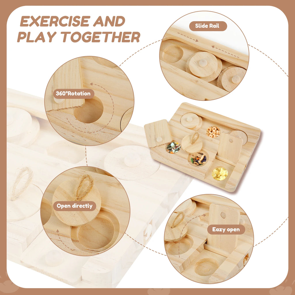 Guinea Pig Foraging Toys, 6 in 1 Hamsters Wooden Interactive Enrichment Toys, Treat Dispenser for Small Animal, for Rabbits, Bunny, Chinchillas, Rats and Gerbils