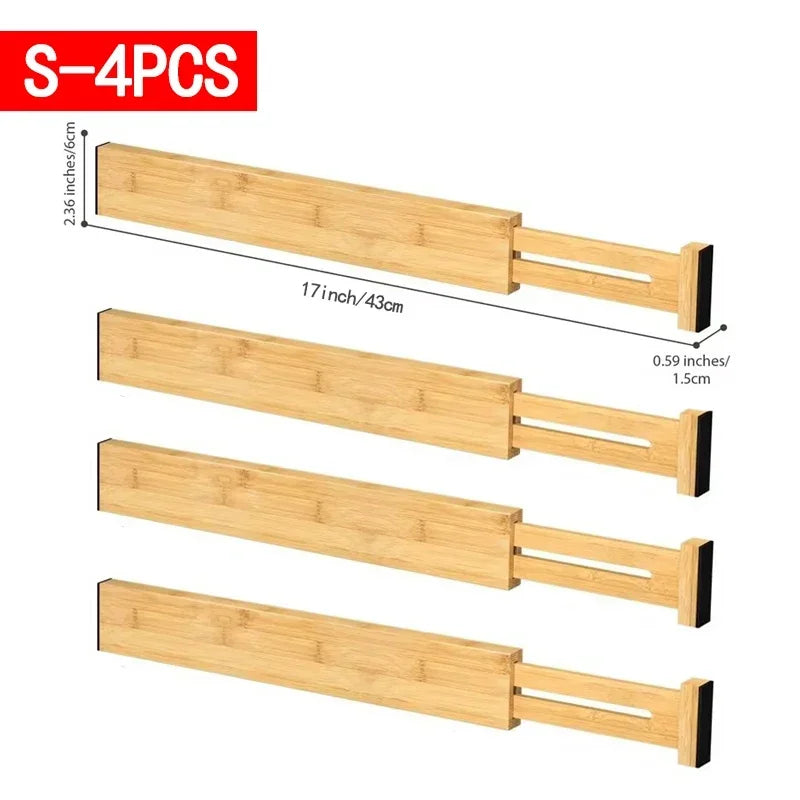 Kitchen Drawer Dividers, Adjustable Bamboo Drawer Organizer (17-22"), Expandable Utensil Organizer for Kitchen Storage, Closet, Dresser (4 Pack)