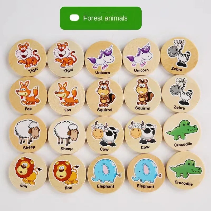 Wooden Memory Matching Game,Matching Animal Wood Chips Educational Matching Game for Toddlers Preschool 4 5 6 Years Old
