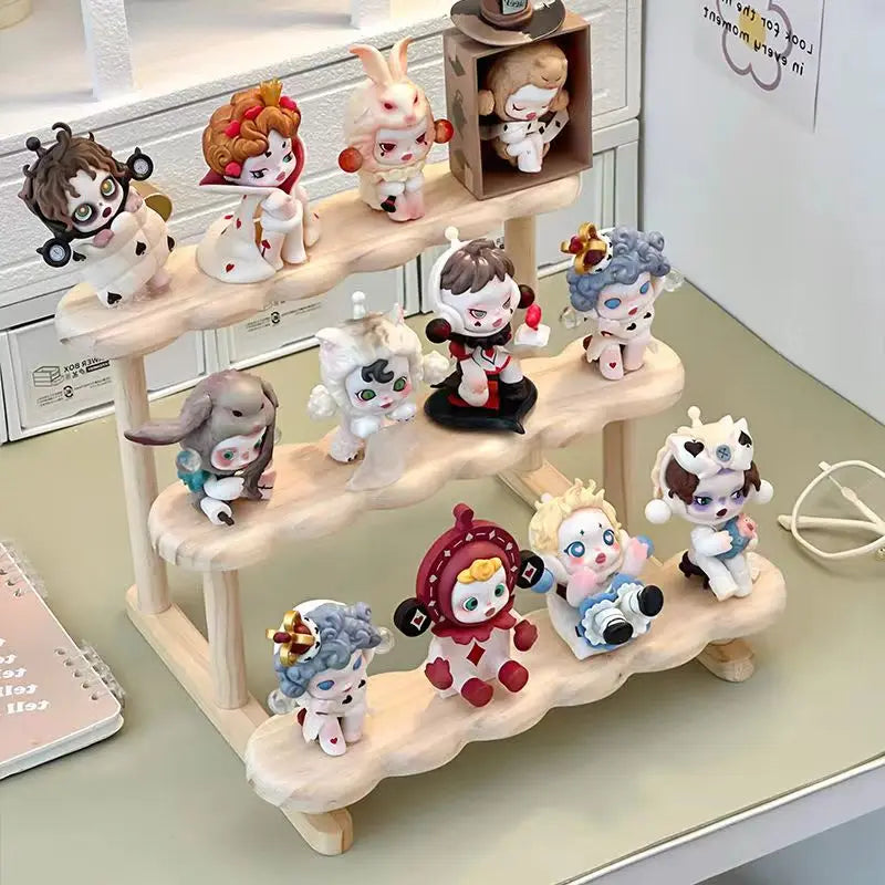 Wood Display Stand for Action Figures Tiered Showing Risers Collectibles Organizer Detachable Wooden Storage Rack for Figurines Toys Mini Dolls Cupcakes 3-Tier