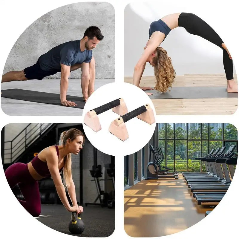 Wooden Parallettes Push Up Bars, 2 PCS Wood Calisthenics Bars with Non-Slip Base, Pushup Handles for Floor Home Fitness, Workout Equipment for Men and Women Strength Training