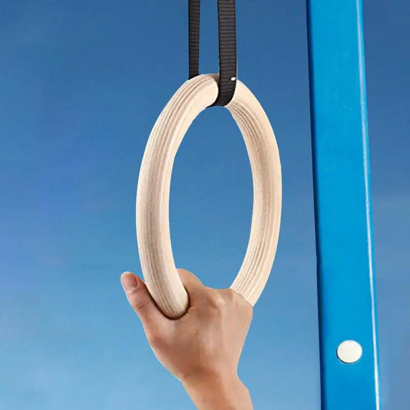 Gymnastic Rings Wooden Gym Rings Olympic Rings Adjustable Straps Pull Up Rings Sets for Workout Bodyweight Fitness Training