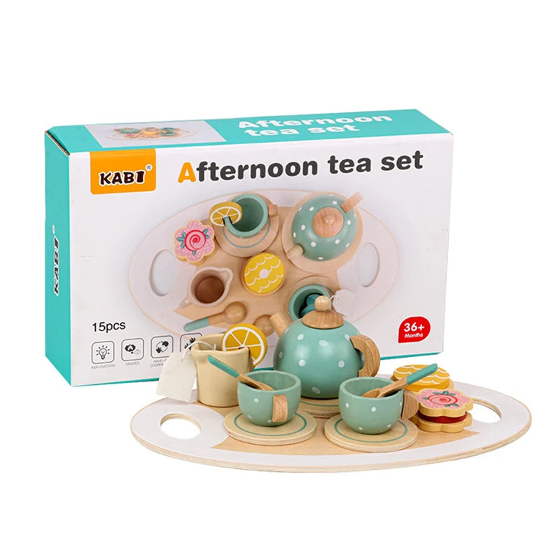 Wooden Tea Set for Little Girls Play Food Pretend Play Kitchen Accessories for 3 4 5 Years Old Girls and Boys Toddler Princess Tea Time Party Food Toys