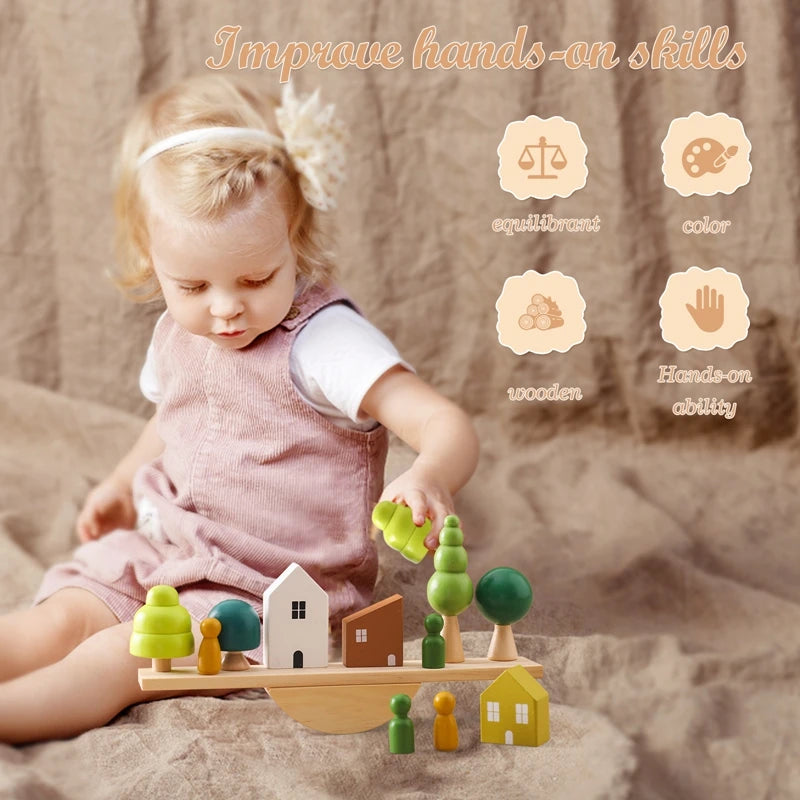 Wooden Tree Toys Balance Toys Wooden Peg Dolls Preschool Learning Educational Montessori Toys, Natural Woodland Trees Creative Accessories for Home Decor