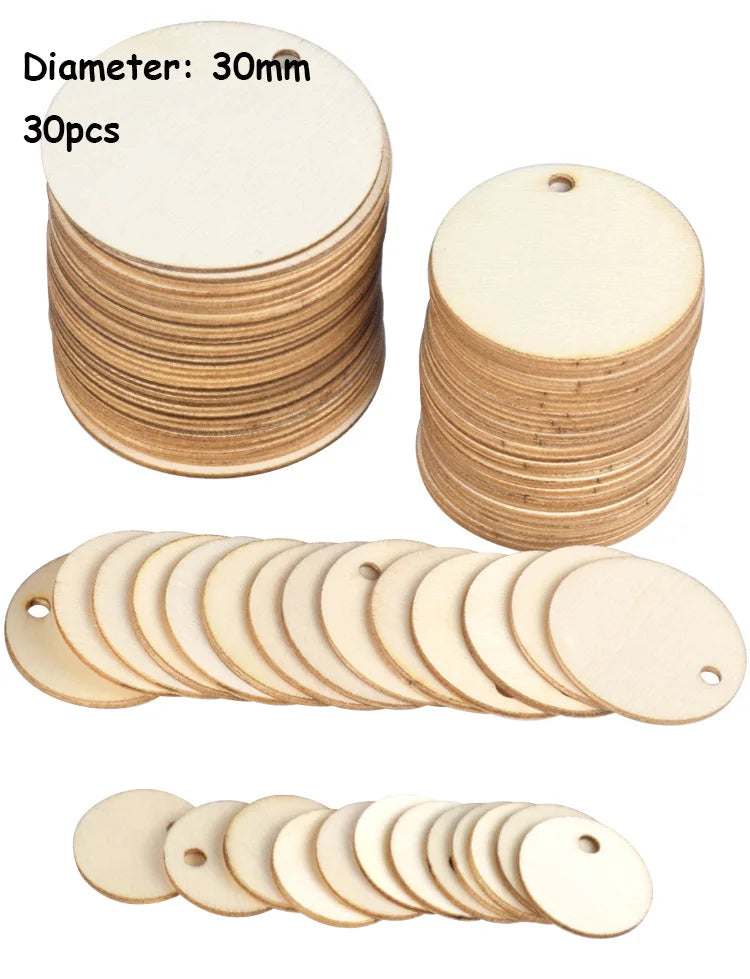 20/30/40/50mm 4 inch Rounds Wooden Tags Unfinished Wooden Round Circles with Holes, Blank Wood Discs Cutouts Wood Circles Ornaments Hanging Tags for DIY Crafts, Party, Christmas, Home Decorations