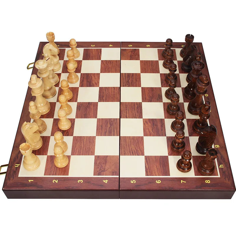 Magnetic Wooden Chess Set for Adults Kids 15'' Chess Board with Handmade Pieces, Folding Portable Travel Unique Chess Sets Game for Tournament Professional Beginner