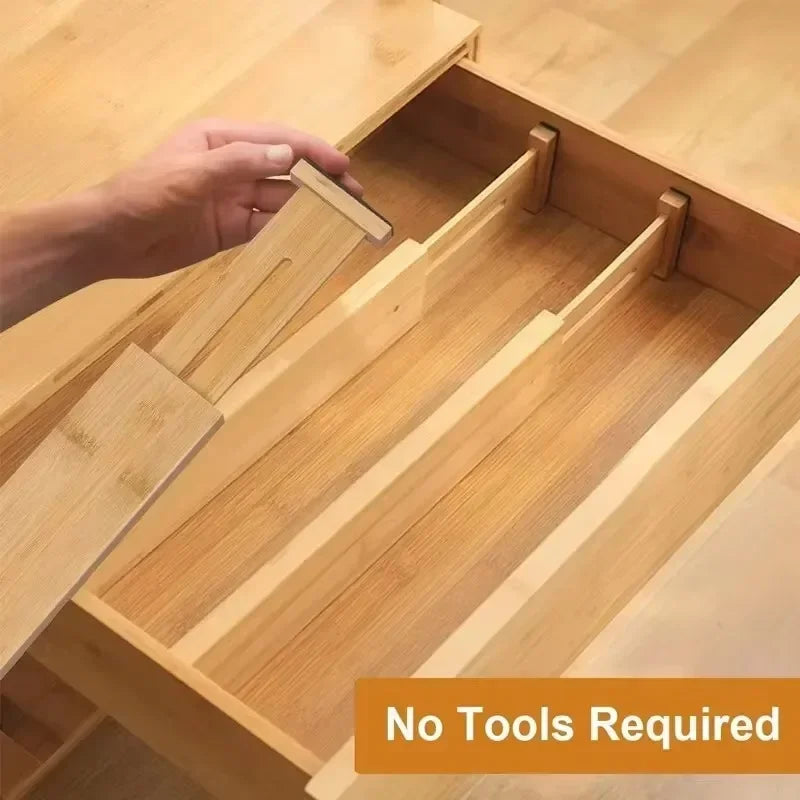 Kitchen Drawer Dividers, Adjustable Bamboo Drawer Organizer (17-22"), Expandable Utensil Organizer for Kitchen Storage, Closet, Dresser (4 Pack)